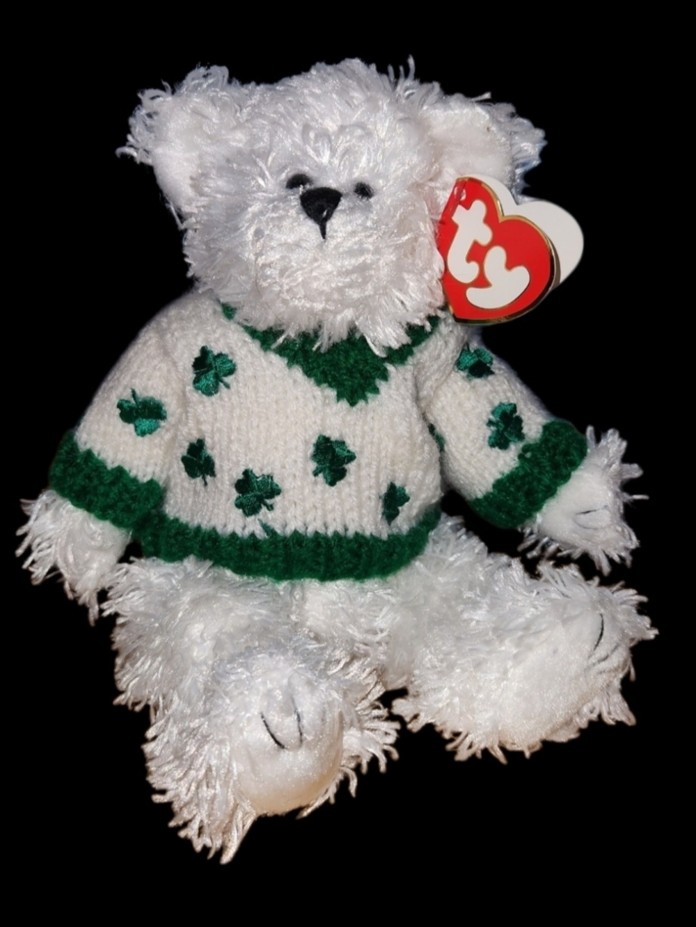 Ty Attic Treasures Flannigan St Patrick's Day Bear Shamrock Sweater 2000 Beanie